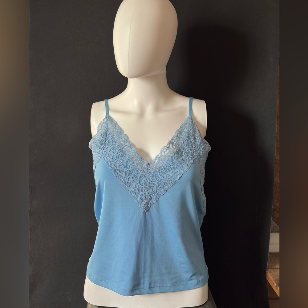 Zara Sky Blue Lace-Trim Slip Top